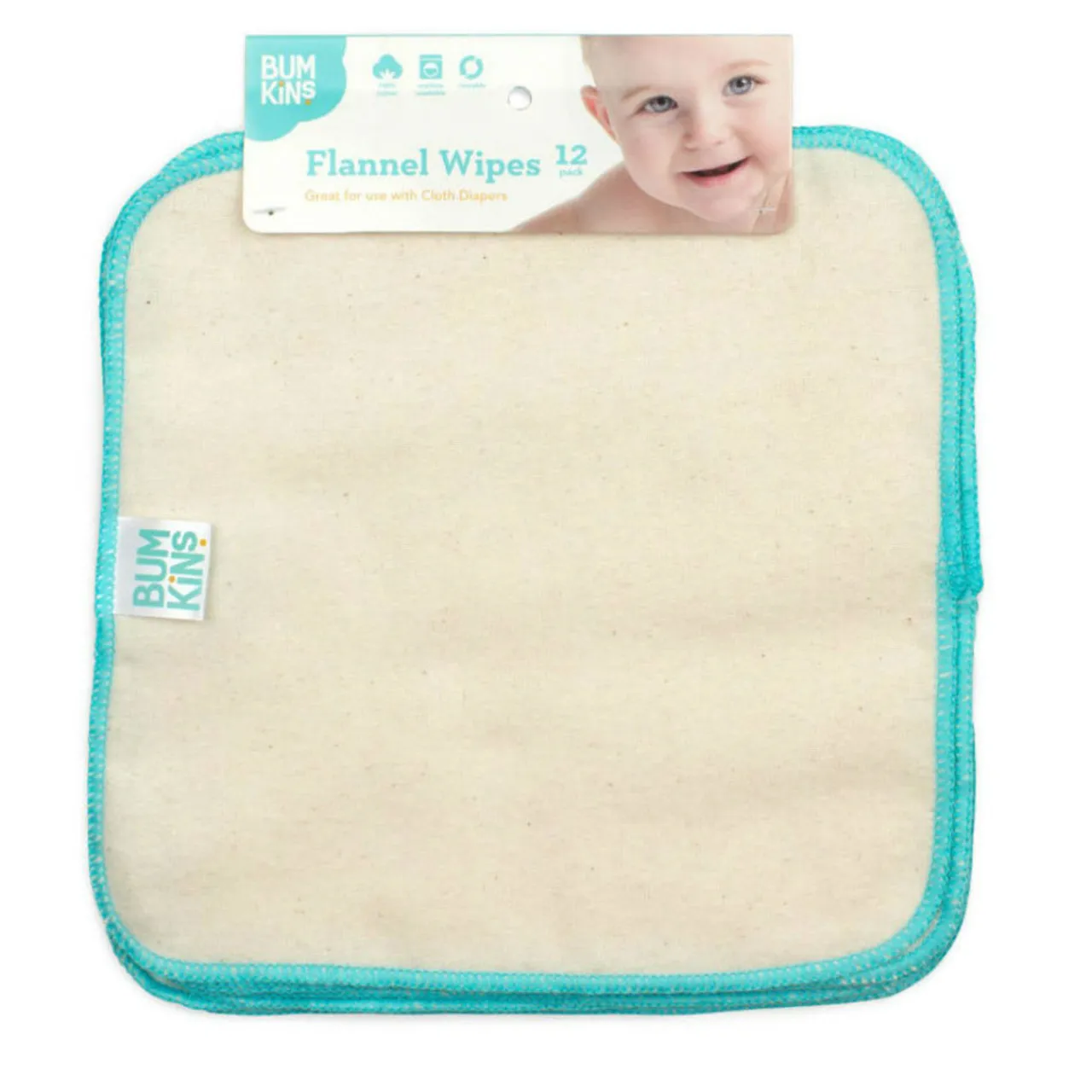 Bumkins Reusable Baby Wipes Natural/Aqua Trim Best
