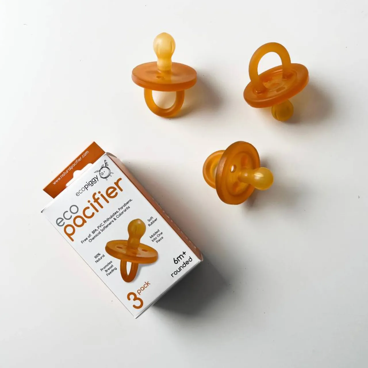 Ecopiggy ecoPacifier Dummy - Rounded - 3 pack - Clearance Natural Clearance