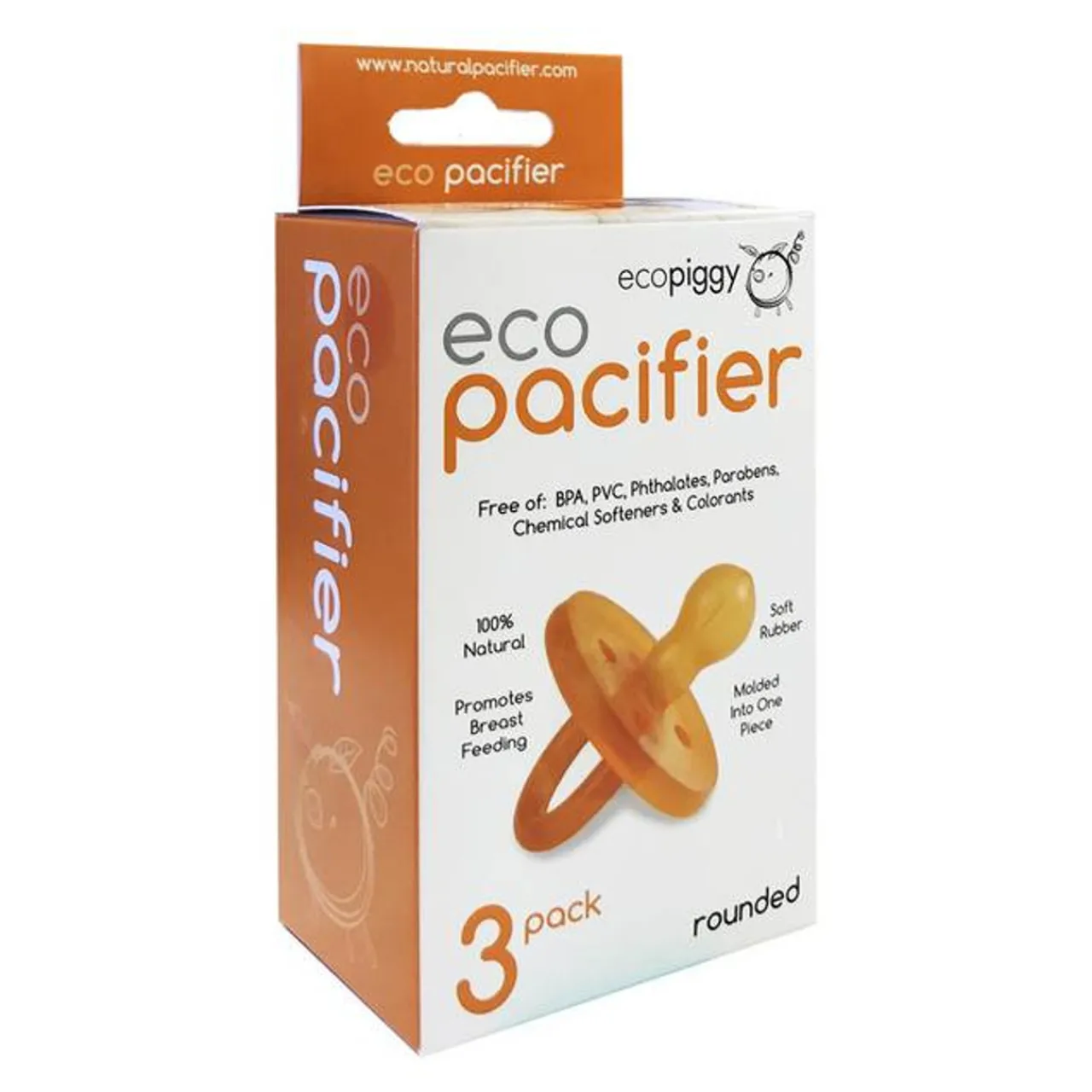 Ecopiggy ecoPacifier Dummy - Rounded - 3 pack - Clearance Natural Clearance