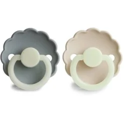 FRIGG Daisy Latex Night Pacifier 2pk French Grey/Cream Best