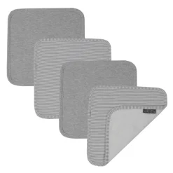 Living Textiles Cotton Face Washers 4pk Grey Stripe/Melange Hot
