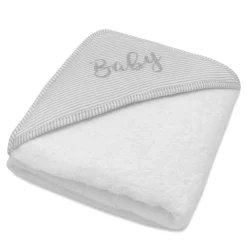 Living Textiles Cotton Hooded Towel Grey Stripe New