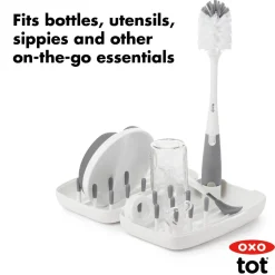 OXO Tot On the Go Drying Rack & Bottle Brush Grey Fashion