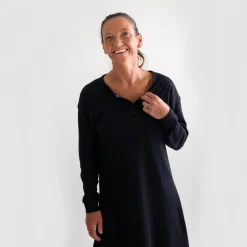 Woolbabe Relax! Henley Long-Sleeve Nightie Solid Night Best